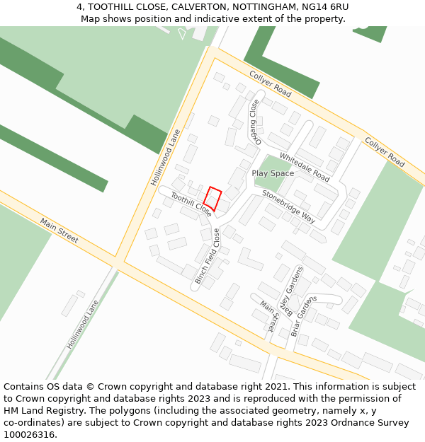 4, TOOTHILL CLOSE, CALVERTON, NOTTINGHAM, NG14 6RU: Location map and indicative extent of plot