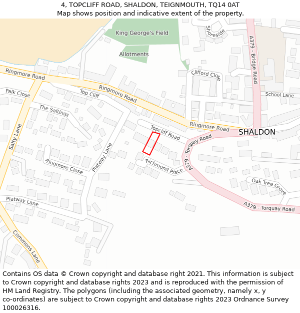 4, TOPCLIFF ROAD, SHALDON, TEIGNMOUTH, TQ14 0AT: Location map and indicative extent of plot