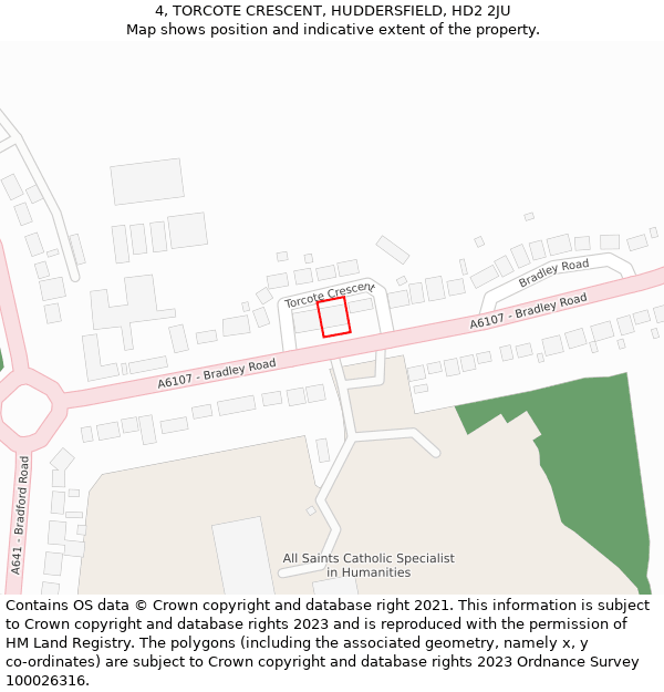 4, TORCOTE CRESCENT, HUDDERSFIELD, HD2 2JU: Location map and indicative extent of plot