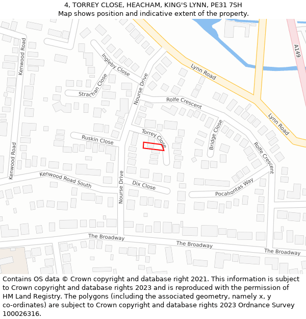 4, TORREY CLOSE, HEACHAM, KING'S LYNN, PE31 7SH: Location map and indicative extent of plot