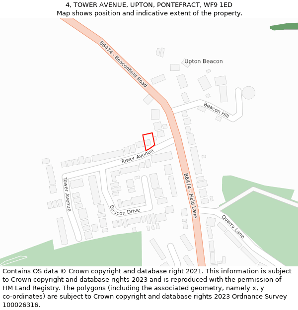 4, TOWER AVENUE, UPTON, PONTEFRACT, WF9 1ED: Location map and indicative extent of plot