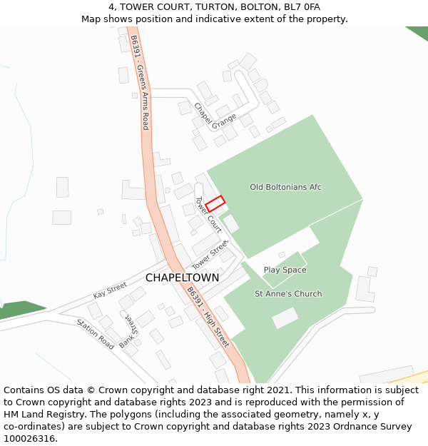 4, TOWER COURT, TURTON, BOLTON, BL7 0FA: Location map and indicative extent of plot