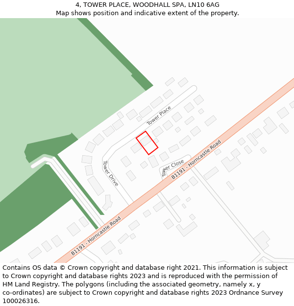 4, TOWER PLACE, WOODHALL SPA, LN10 6AG: Location map and indicative extent of plot