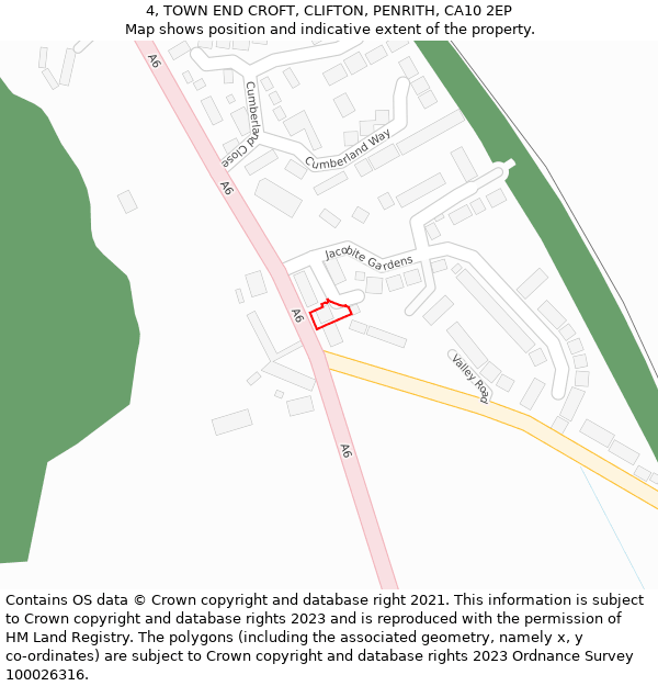 4, TOWN END CROFT, CLIFTON, PENRITH, CA10 2EP: Location map and indicative extent of plot