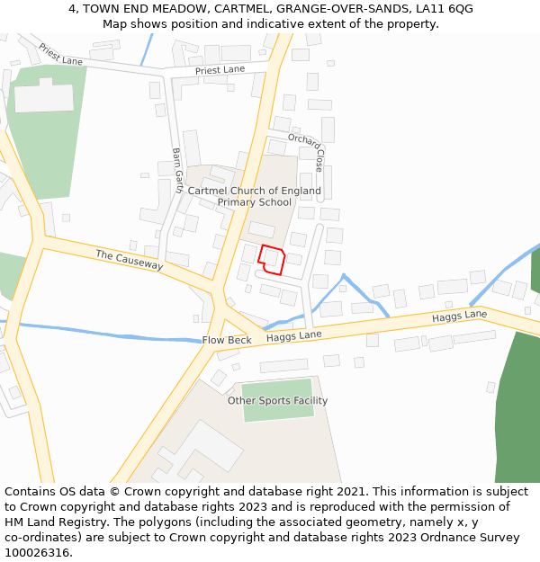 4, TOWN END MEADOW, CARTMEL, GRANGE-OVER-SANDS, LA11 6QG: Location map and indicative extent of plot