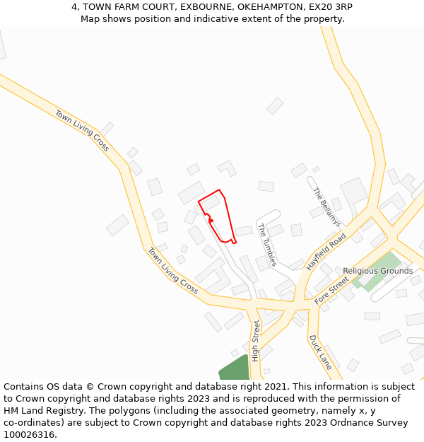 4, TOWN FARM COURT, EXBOURNE, OKEHAMPTON, EX20 3RP: Location map and indicative extent of plot