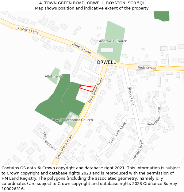 4, TOWN GREEN ROAD, ORWELL, ROYSTON, SG8 5QL: Location map and indicative extent of plot