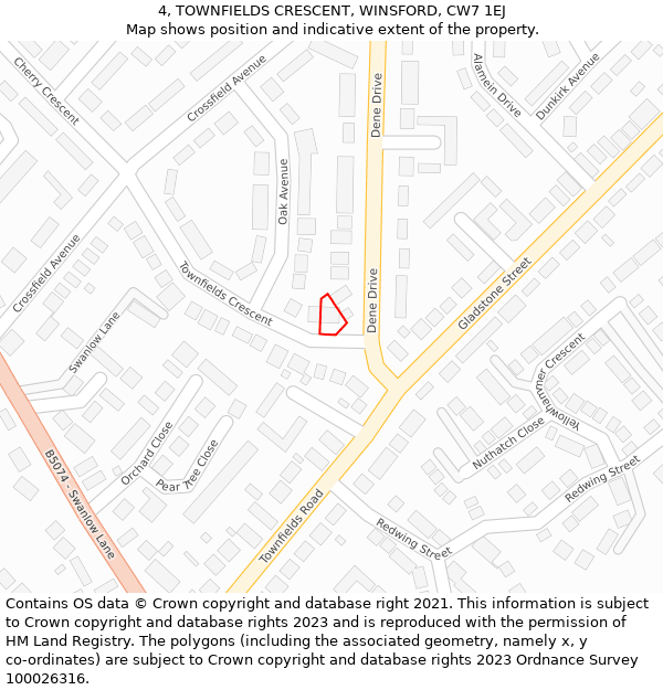 4, TOWNFIELDS CRESCENT, WINSFORD, CW7 1EJ: Location map and indicative extent of plot