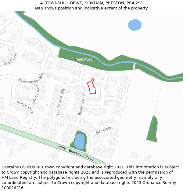 4, TOWNSHILL DRIVE, KIRKHAM, PRESTON, PR4 2SG: Location map and indicative extent of plot