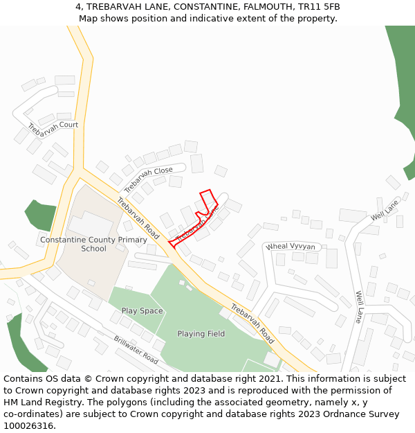 4, TREBARVAH LANE, CONSTANTINE, FALMOUTH, TR11 5FB: Location map and indicative extent of plot