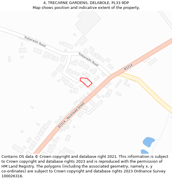 4, TRECARNE GARDENS, DELABOLE, PL33 9DP: Location map and indicative extent of plot