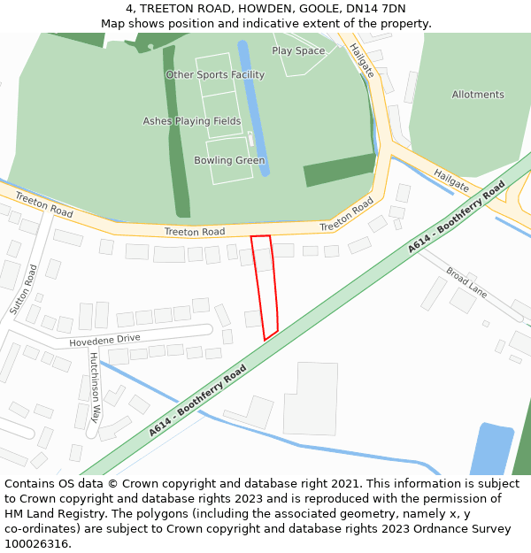 4, TREETON ROAD, HOWDEN, GOOLE, DN14 7DN: Location map and indicative extent of plot