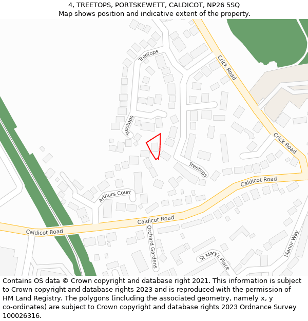 4, TREETOPS, PORTSKEWETT, CALDICOT, NP26 5SQ: Location map and indicative extent of plot