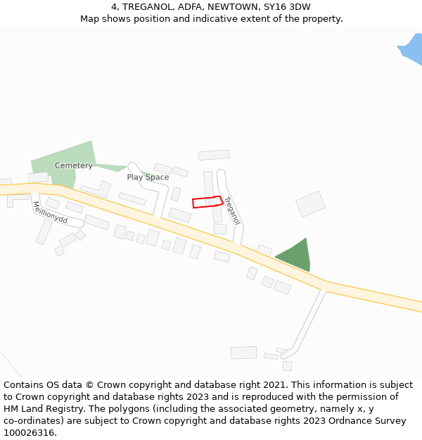 4, TREGANOL, ADFA, NEWTOWN, SY16 3DW: Location map and indicative extent of plot