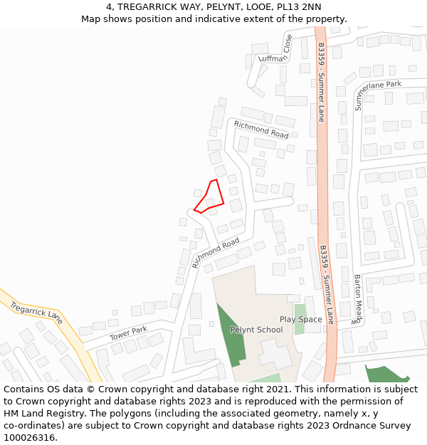 4, TREGARRICK WAY, PELYNT, LOOE, PL13 2NN: Location map and indicative extent of plot