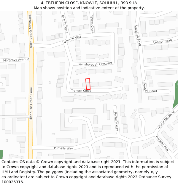 4, TREHERN CLOSE, KNOWLE, SOLIHULL, B93 9HA: Location map and indicative extent of plot