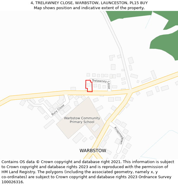 4, TRELAWNEY CLOSE, WARBSTOW, LAUNCESTON, PL15 8UY: Location map and indicative extent of plot