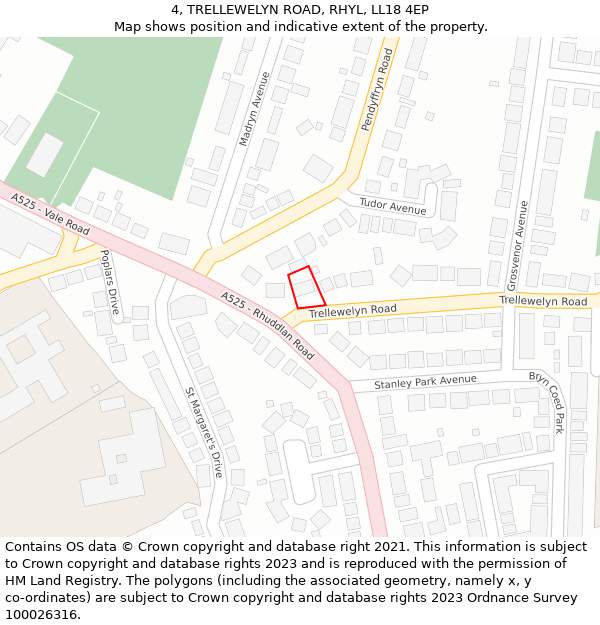 4, TRELLEWELYN ROAD, RHYL, LL18 4EP: Location map and indicative extent of plot