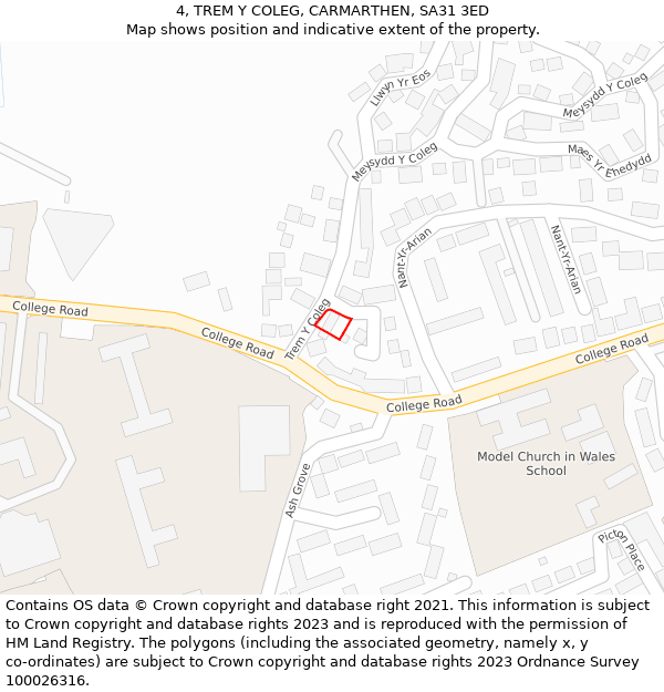 4, TREM Y COLEG, CARMARTHEN, SA31 3ED: Location map and indicative extent of plot