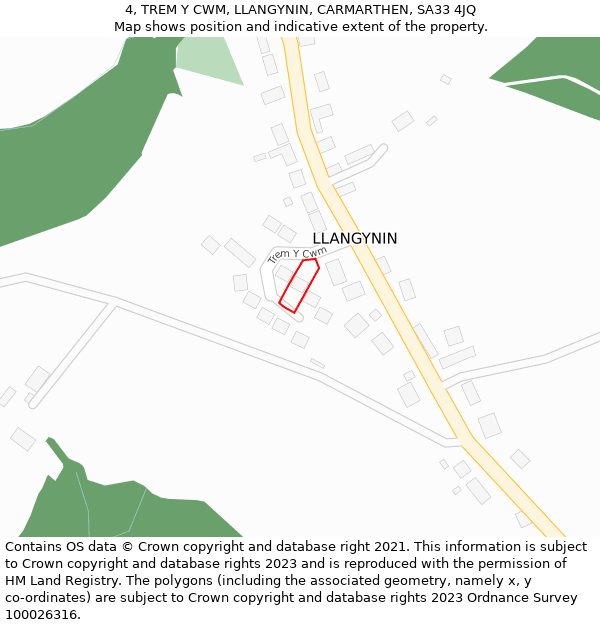 4, TREM Y CWM, LLANGYNIN, CARMARTHEN, SA33 4JQ: Location map and indicative extent of plot