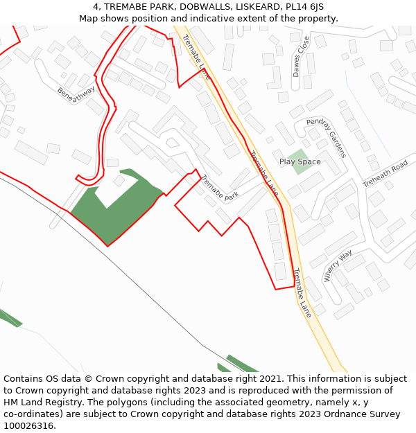 4, TREMABE PARK, DOBWALLS, LISKEARD, PL14 6JS: Location map and indicative extent of plot