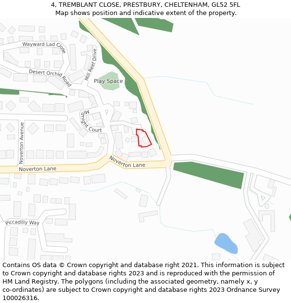 4, TREMBLANT CLOSE, PRESTBURY, CHELTENHAM, GL52 5FL: Location map and indicative extent of plot