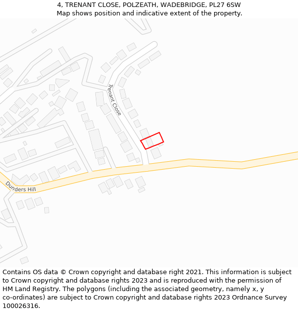 4, TRENANT CLOSE, POLZEATH, WADEBRIDGE, PL27 6SW: Location map and indicative extent of plot