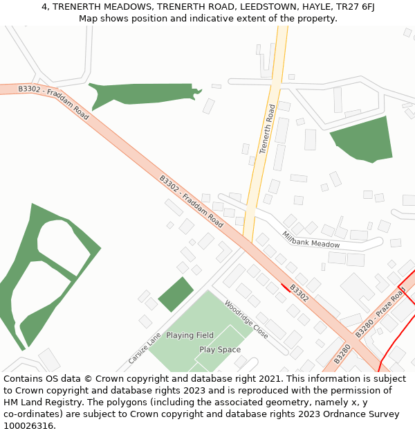 4, TRENERTH MEADOWS, TRENERTH ROAD, LEEDSTOWN, HAYLE, TR27 6FJ: Location map and indicative extent of plot