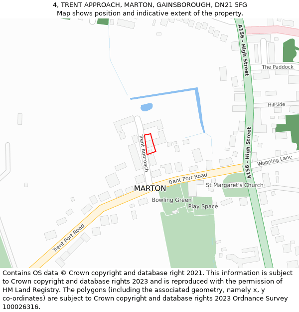 4, TRENT APPROACH, MARTON, GAINSBOROUGH, DN21 5FG: Location map and indicative extent of plot