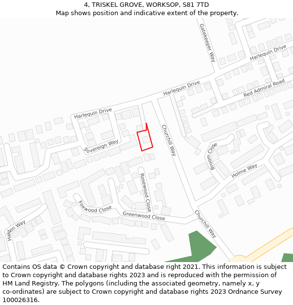 4, TRISKEL GROVE, WORKSOP, S81 7TD: Location map and indicative extent of plot