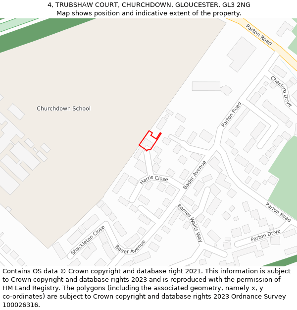 4, TRUBSHAW COURT, CHURCHDOWN, GLOUCESTER, GL3 2NG: Location map and indicative extent of plot