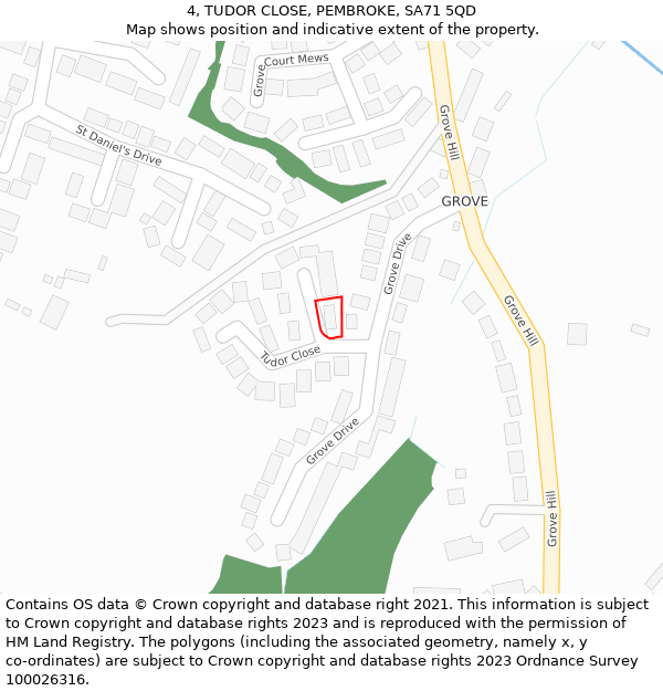 4, TUDOR CLOSE, PEMBROKE, SA71 5QD: Location map and indicative extent of plot