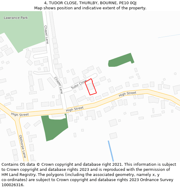 4, TUDOR CLOSE, THURLBY, BOURNE, PE10 0QJ: Location map and indicative extent of plot