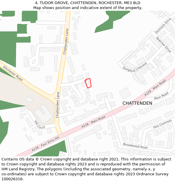 4, TUDOR GROVE, CHATTENDEN, ROCHESTER, ME3 8LD: Location map and indicative extent of plot