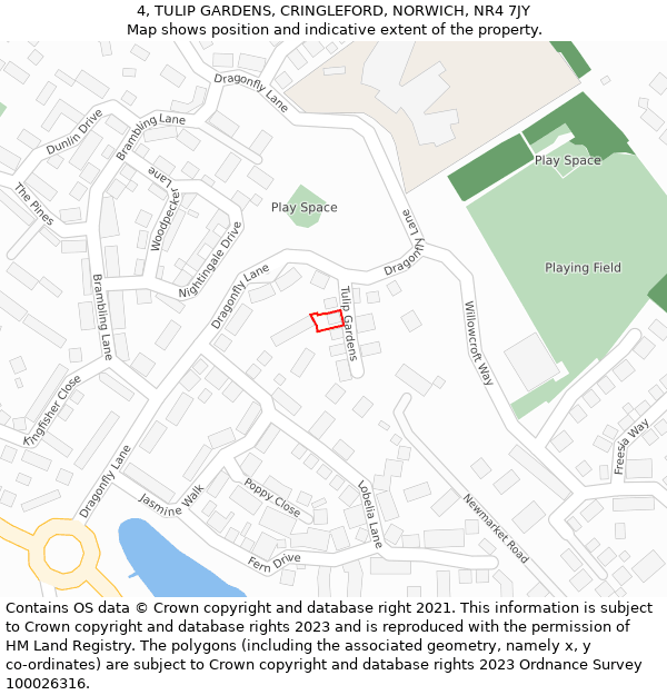 4, TULIP GARDENS, CRINGLEFORD, NORWICH, NR4 7JY: Location map and indicative extent of plot