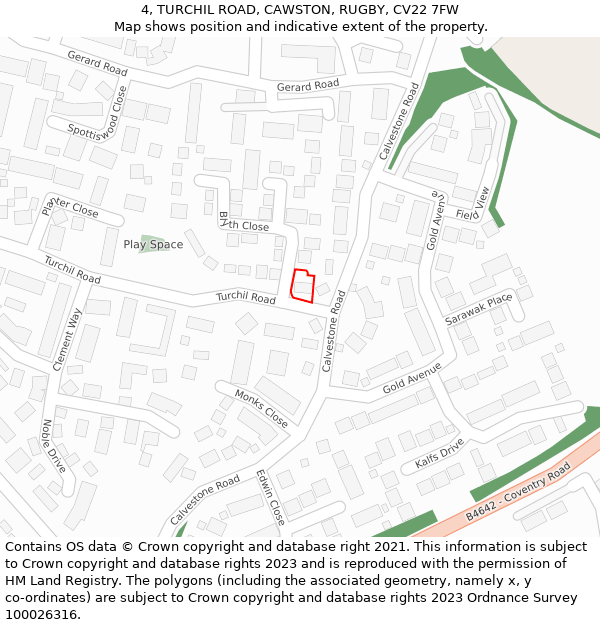 4, TURCHIL ROAD, CAWSTON, RUGBY, CV22 7FW: Location map and indicative extent of plot