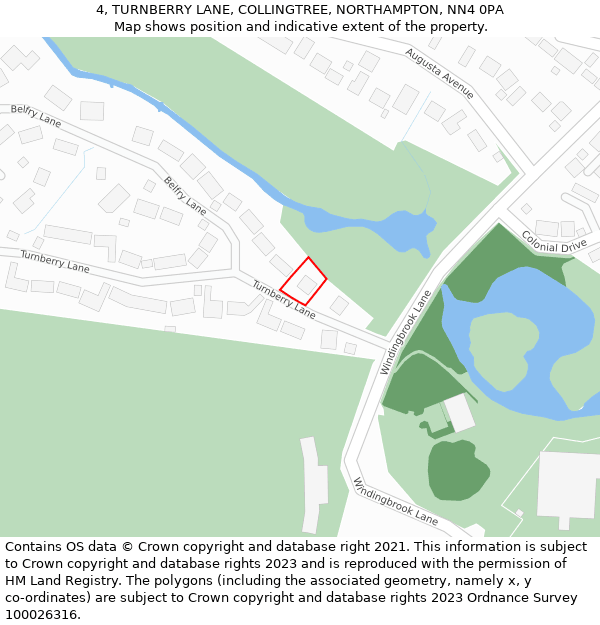 4, TURNBERRY LANE, COLLINGTREE, NORTHAMPTON, NN4 0PA: Location map and indicative extent of plot