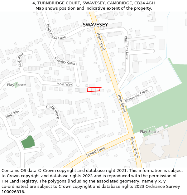 4, TURNBRIDGE COURT, SWAVESEY, CAMBRIDGE, CB24 4GH: Location map and indicative extent of plot