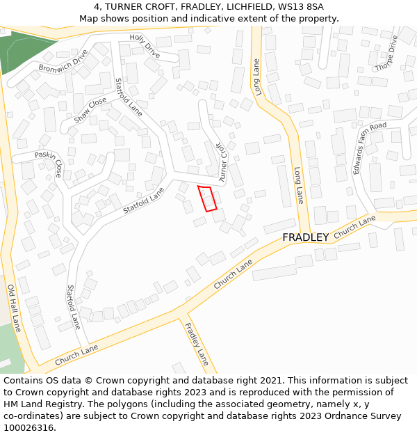 4, TURNER CROFT, FRADLEY, LICHFIELD, WS13 8SA: Location map and indicative extent of plot