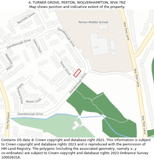 4, TURNER GROVE, PERTON, WOLVERHAMPTON, WV6 7NZ: Location map and indicative extent of plot