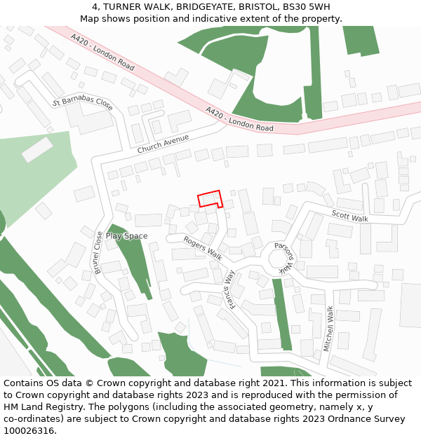 4, TURNER WALK, BRIDGEYATE, BRISTOL, BS30 5WH: Location map and indicative extent of plot