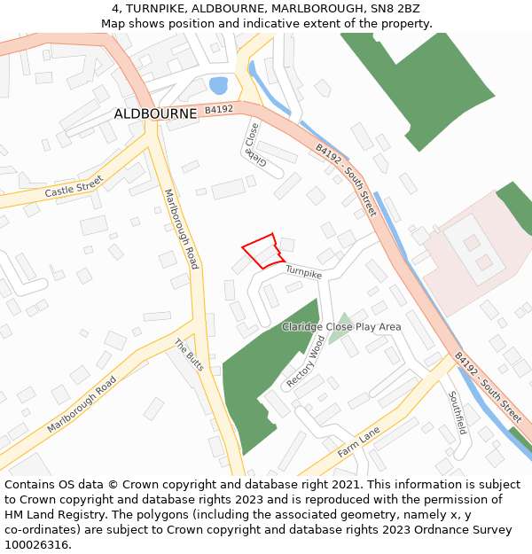 4, TURNPIKE, ALDBOURNE, MARLBOROUGH, SN8 2BZ: Location map and indicative extent of plot