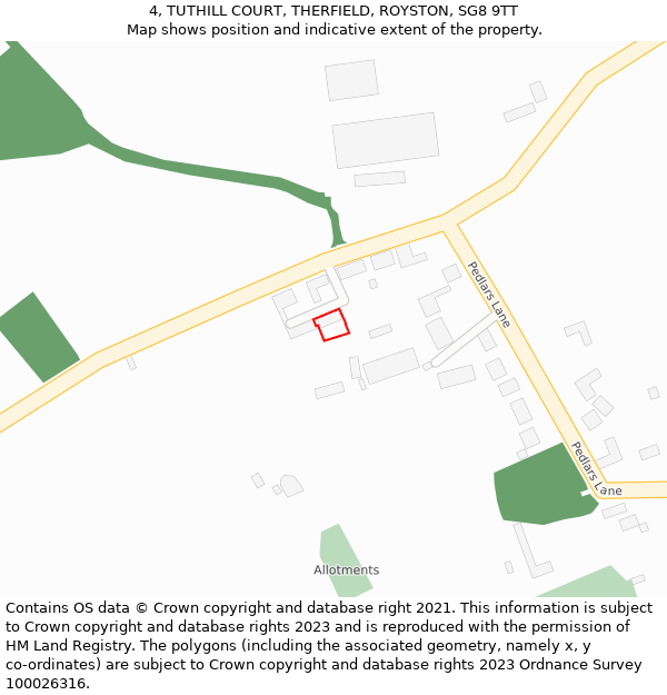 4, TUTHILL COURT, THERFIELD, ROYSTON, SG8 9TT: Location map and indicative extent of plot