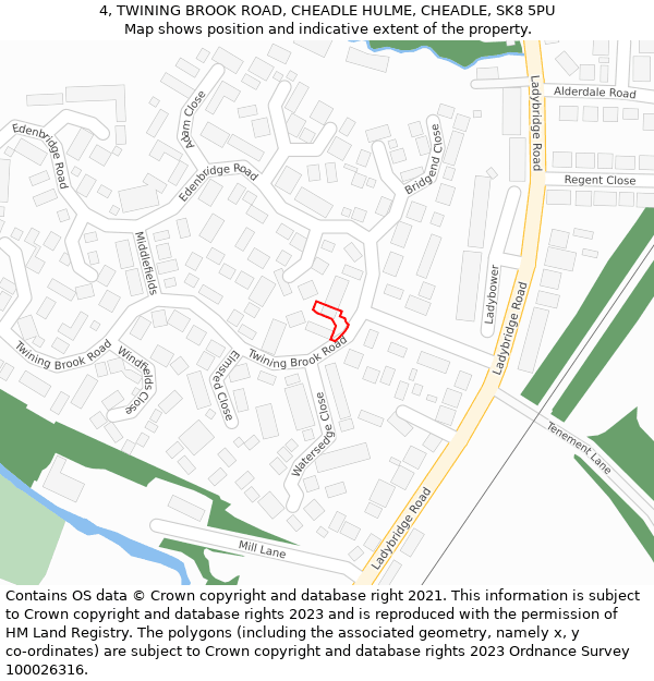 4, TWINING BROOK ROAD, CHEADLE HULME, CHEADLE, SK8 5PU: Location map and indicative extent of plot