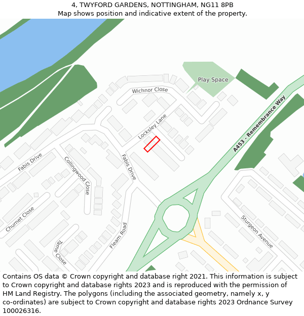 4, TWYFORD GARDENS, NOTTINGHAM, NG11 8PB: Location map and indicative extent of plot