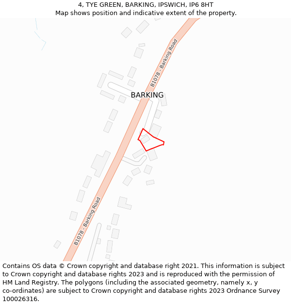 4, TYE GREEN, BARKING, IPSWICH, IP6 8HT: Location map and indicative extent of plot