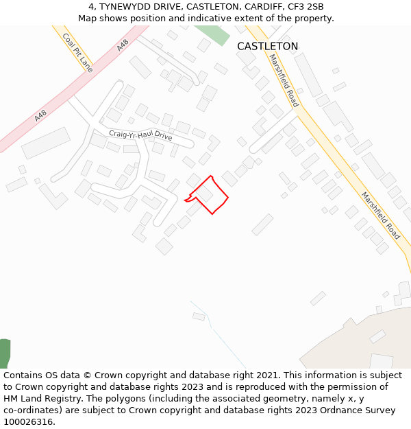 4, TYNEWYDD DRIVE, CASTLETON, CARDIFF, CF3 2SB: Location map and indicative extent of plot