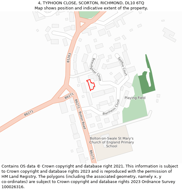 4, TYPHOON CLOSE, SCORTON, RICHMOND, DL10 6TQ: Location map and indicative extent of plot