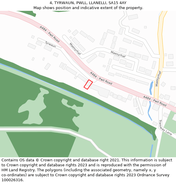 4, TYRWAUN, PWLL, LLANELLI, SA15 4AY: Location map and indicative extent of plot