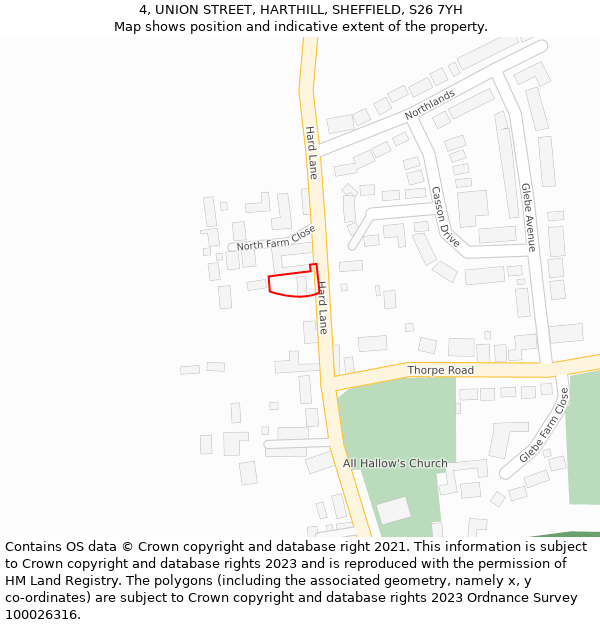 4, UNION STREET, HARTHILL, SHEFFIELD, S26 7YH: Location map and indicative extent of plot